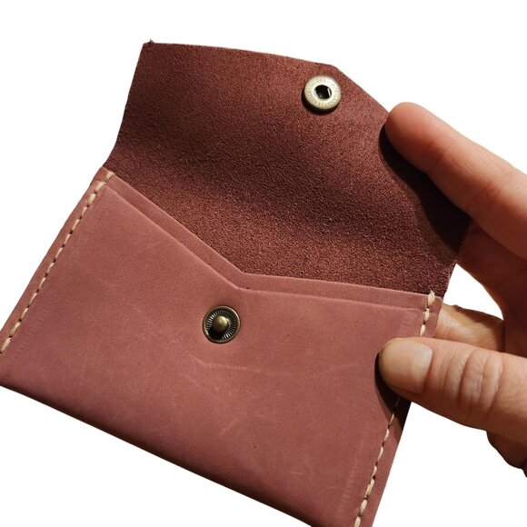 Portland Leather Mini Envelope Wallet Foxglove Pink Snap Card Holder New - Picture 3 of 4